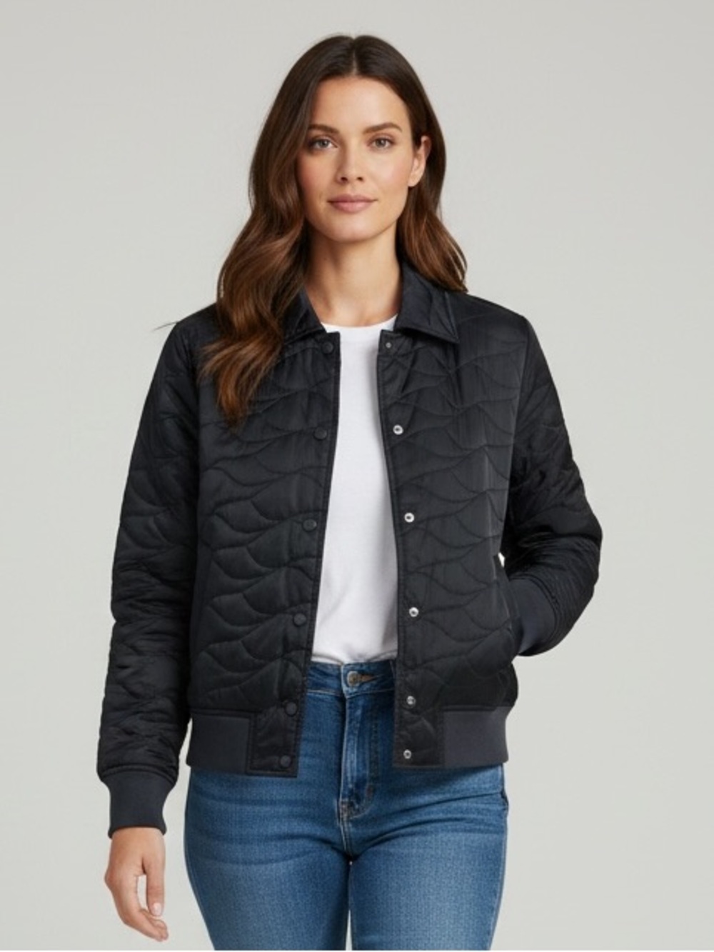 BERNIE Abstratct Quilted Bomber Jacket Black Size Small